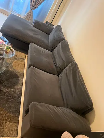 Large L-shaped Grey Fabric Sofa with Chaise