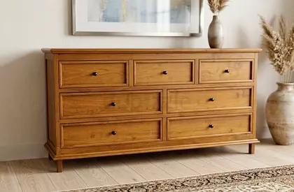 Solid Wood 7-Drawer Dresser / Sideboard - Natural Oak Finish