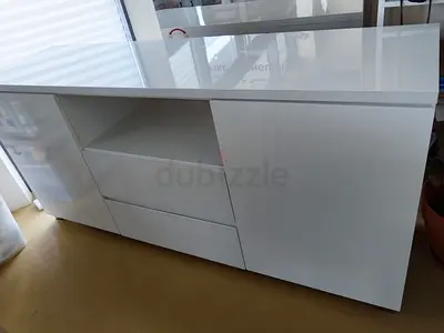 White High Gloss Sideboard Cabinet with Drawers and Shelves