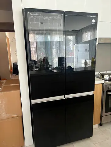 Hitachi 4 Door Bottom freezer fridge Black crystal glass style