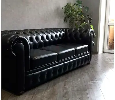 New Black Chesterfield 3-Seater in genuine Leather Sofa