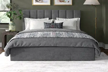 Grey Upholstered queen Bed with Padded Headboard
