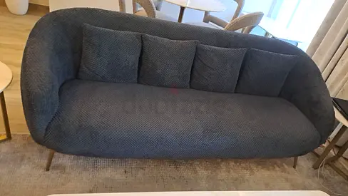 Three-Seater Curved Dark Grey Fabric Sofa — Good Condition