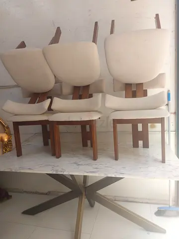 Set of 6 Wooden Dining Chairs with marble