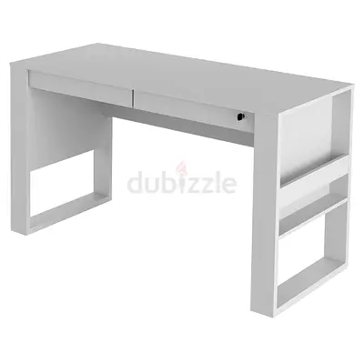 White Study/Computer Desk with Side Shelves and Drawer
