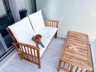 Solid Teak 2-Seater Outdoor Sofa Set with Coffee Table