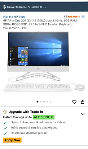 HP All-in-One 21.5 Desktop PC — i3, 8GB RAM, 480GB SSD, Windows 10 Pro