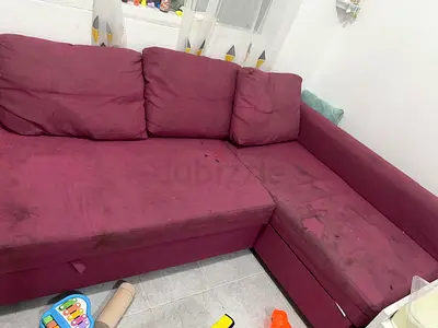 Used L-shaped Fabric Sofa - 3 Seater Corner Couch (Maroon)