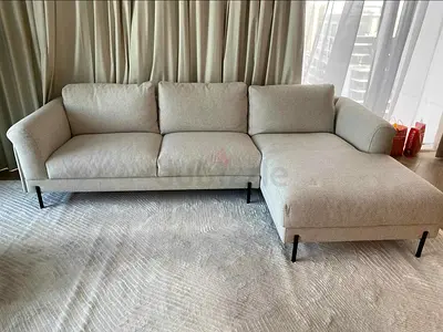 The Loom collection L shape Light Beige Fabric L-shaped Sofa with Right-side Chaise - Good Condition