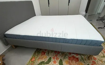 IKEA TARNKULLEN Bed Frame with Washable Fabric Cover in Gray  160x200cm+ IKEA VESTEROY Pocket Spring