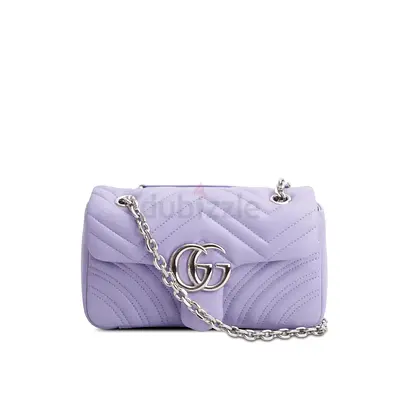 Authentic Gucci Purple Leather GG Marmont Small Shoulder Bag