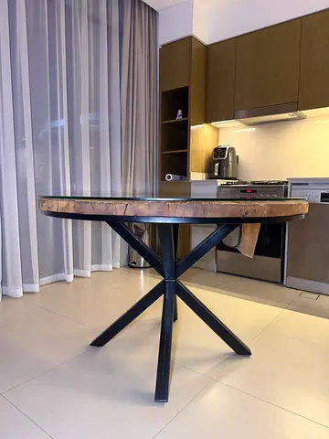 Marina Company Round Solid Wood Dining/Occasional Table with Metal Base