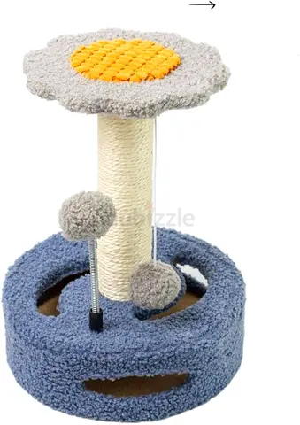 Compact Flower-Shaped Cat Scratching Post with Plush Base and Toys