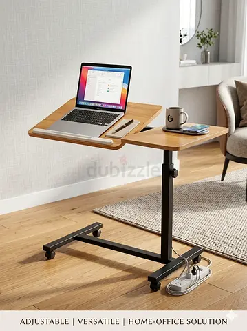 Adjustable Mobile Laptop Table with Side Tray - Height  Tilt Adjustable