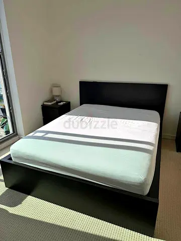 Ikea Queen Black Malm bed frame with Ikea Queen Mattress