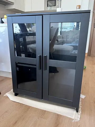 Black glass display and storage cabinet