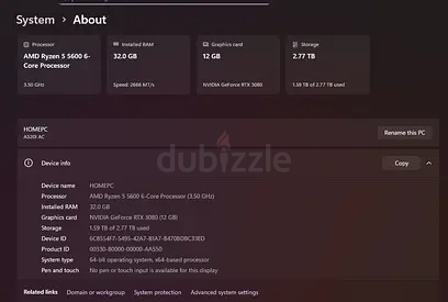 Gaming PC — RTX 3080 12GB, Ryzen 5 5600, 32GB RAM, 2.77TB Storage