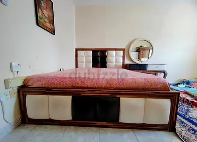 Queen Size Wooden Bed with Padded Headboard and Footboard