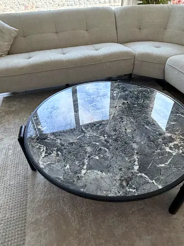 Round Marble-Top Coffee Table with Black Frame size 110cm perfect condition