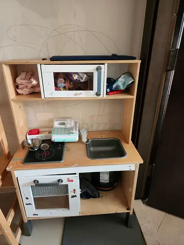 Wooden Play Kitchen Set with Oven, kitchen stool