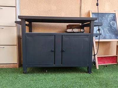 Solid  Kitchen Island / Storage Cart with Wheels - Dark Finish