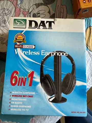 DAT 6-in-1 Wireless Headphones with Charging Stand (Model WH-003) - Brand New