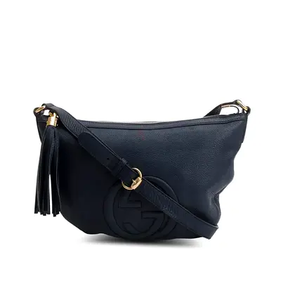 Authentic Gucci Navy Pebbled Calfskin Small Soho Hobo Bag