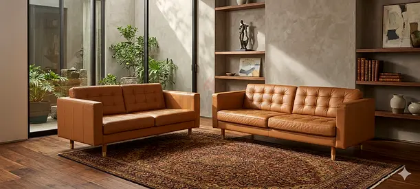 Mid-century Leather Sofa Set (2- and 3-seater) in Tan