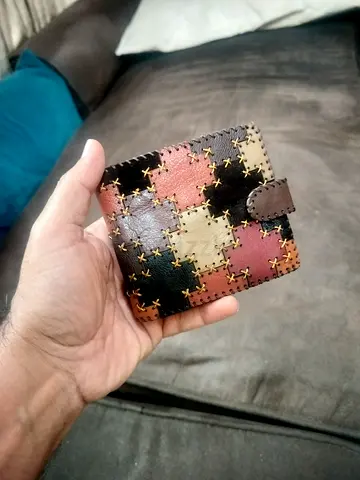 Brand New Hand Stitched Patchwork Leather Bifold Wallet Mens patch work