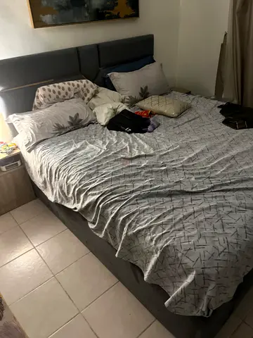 Greys upholstered king-size bed frame with headboard - good condition from Ibn batutta mall homebox