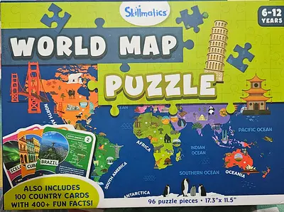 Skillmatics World Map Puzzle (96 pieces) — Educational Geography Puzzle for 6-12 yrs