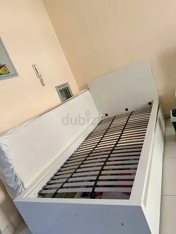 White Single Bed Frame  mattres with Slatted Base (IKEA-style)