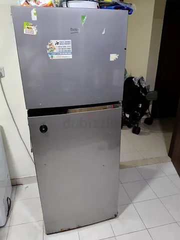 409L 277+98 L Used Beko Double-Door Refrigerator - Silver, Good Working Condition but Door damaged