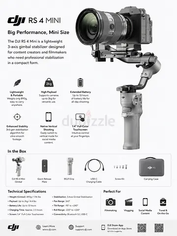 DJI RS 4 Mini 3-Axis Camera Gimbal Stabilizer - Lightweight, Full-Size Performance