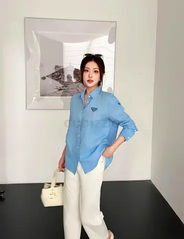 Light Blue Prada Button-Up Shirt — Womens Size s to l