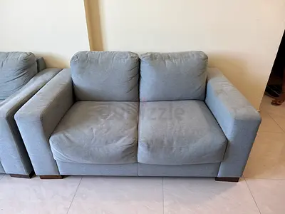 Light grey 2-seater sofa - comfortable, good condition, amazing center table
