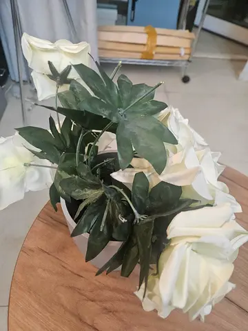 White Artificial Rose Arrangement in Small Pot
