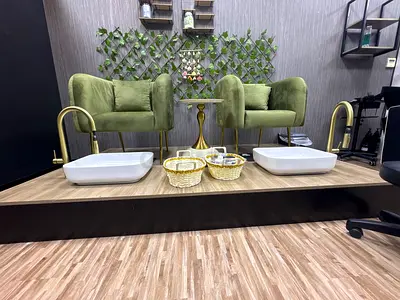 Pair of Green Velvet Armchairs with Gold Legs — Set of 2