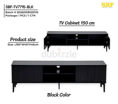 Black 150 cm TV Cabinet with Storage - 2 Doors, Mid-Century Legs