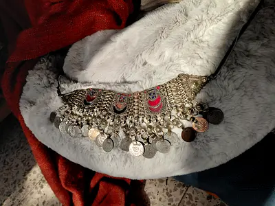Antique Omani intricate necklace with dangling coins