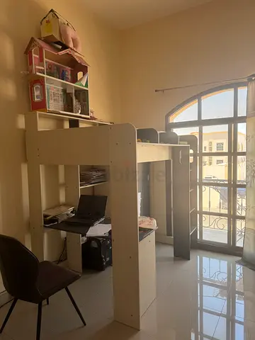 White loft bed with built-in desk and shelving - perfect condition