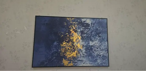 Framed Abstract Blue  Gold Wall Art Painting - Ready to Hang