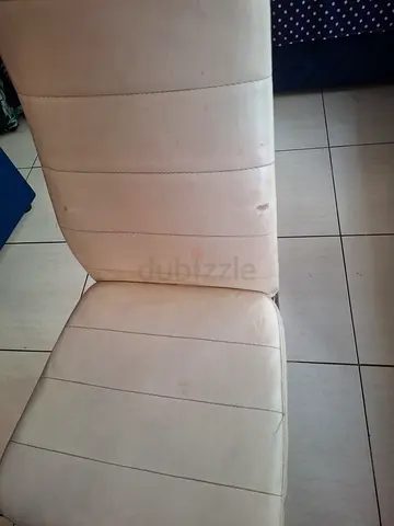 5 Beige Upholstered Dining Chair with Metal Legs - Used