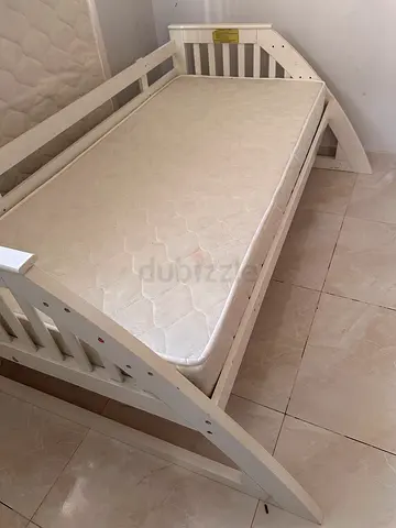 White Wooden Bed with Mattress — Good Condition