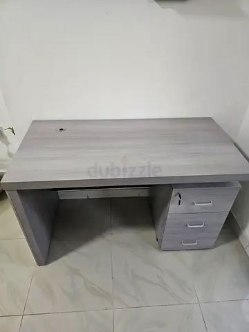 Light Grey Wooden Office Desk with 3-Drawer Pedestal