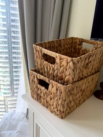 Set of 2 Woven Seagrass Storage Baskets with Handles - Natural
