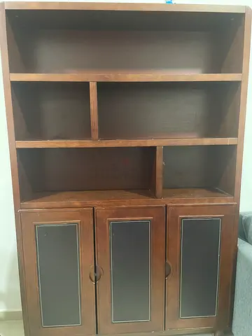 Wooden Storage Cabinet with Open Shelves and 3 Drawers