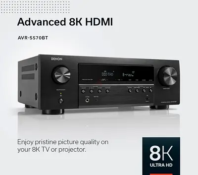 Denon AVR-S570BT 5.2 Channel AV Receiver - 8K Ultra HD Audio  Video, Enhanced Gaming