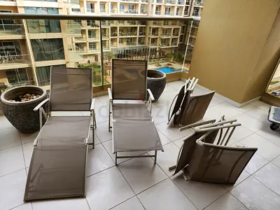 Set of 4 White Metal Frame Outdoor Sling Lounge Chairs - Good Condition