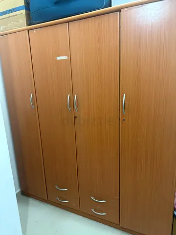 Used 4-Door Wooden Wardrobe with Drawers - Good Condition